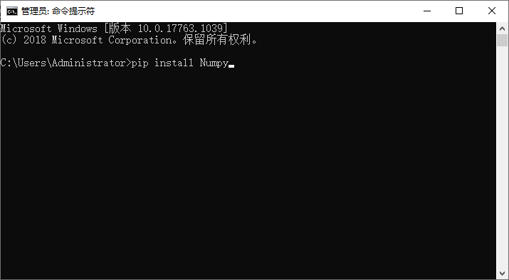 在命令提示符中输入 pip install numpy